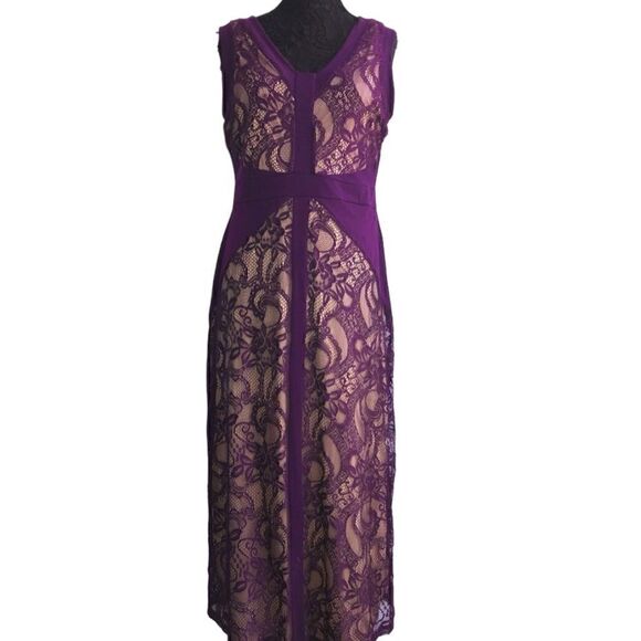 CARDLETTE PETITE Purple Lace Nude Lining Maxi Dress Petite XL - Picture 3 of 5